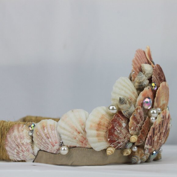 Mermaid Seashell Pearl Crown with Ties Handcrafted